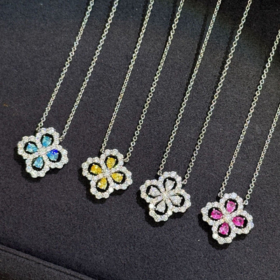 HW四叶草满钻loop项链女s925纯银幸运草锁骨链送女友闺蜜生日礼物