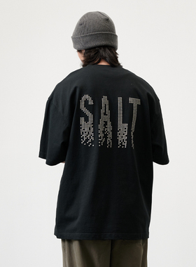 NUMBERSALT25SS休闲百搭305G纯棉上衣像素点刺绣宽松情侣短袖T恤