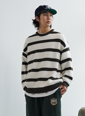 NUMBERSALT盐号25AW秋冬日系复古休闲宽松圆领保暖长袖条纹毛衣男