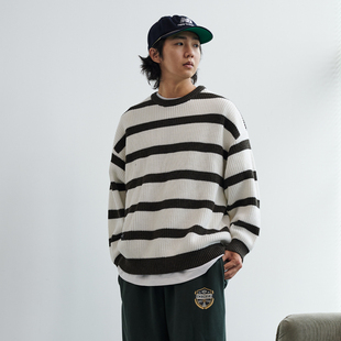 NUMBERSALT盐号25AW秋冬日系复古休闲宽松圆领保暖长袖 条纹毛衣男