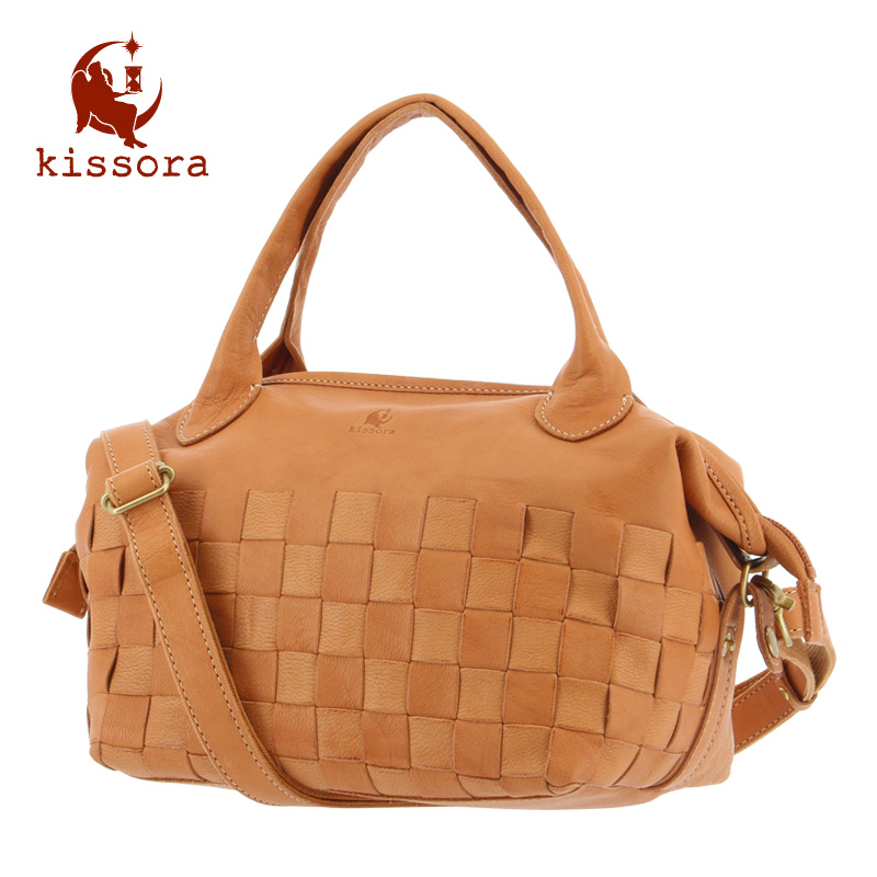 kissora女包真皮山羊皮简约编织包斜挎包大容量手提包