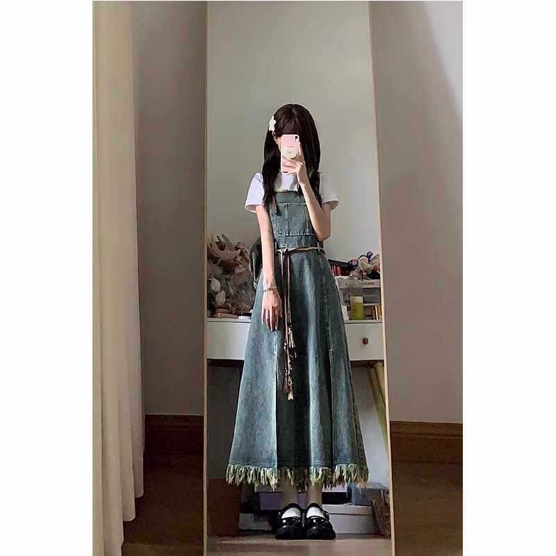 美式复古牛仔背带裙新款