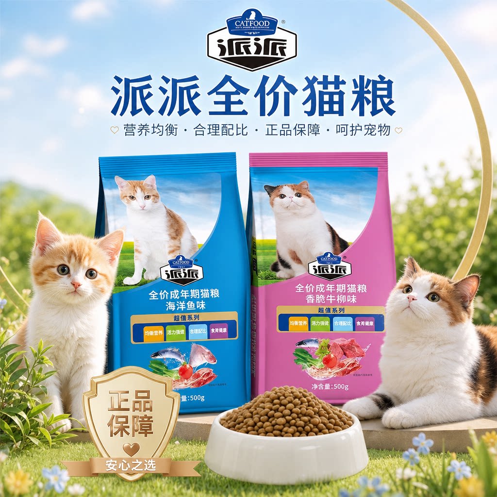 派派猫粮全价成年期猫粮海鲜鱼味猫全价膨化粮
