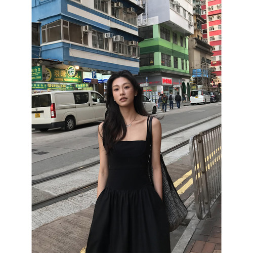 pusumede 层次感拼接 假两件吊带连衣裙女修身针织设计感无袖裙子