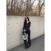 套装 pusumede V领连帽内搭针织衫 女微喇叭休闲裤 实穿美学 经典