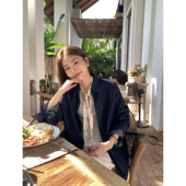 设计感外搭长袖 pusumede深色复古牛仔衬衫 女春秋新款 衬衣宽松上衣