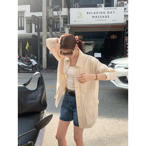 复古宽松翻领工装外套女新款