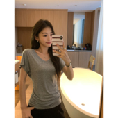 pusumede 气质莱赛尔上衣 t恤女轻薄掐腰蝙蝠袖 氧气韩女 v领短袖