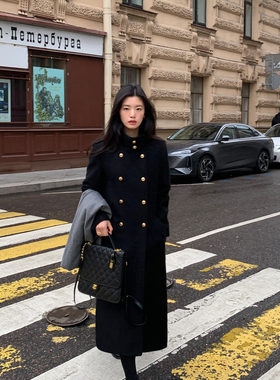 pusumede【现货6折】立领毛呢外套女中长款加厚夹棉呢子大衣