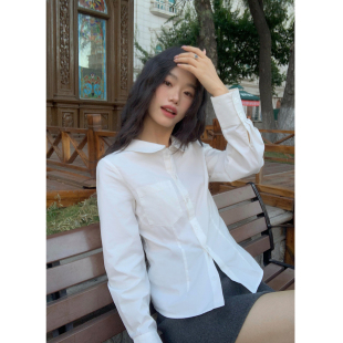 女气质修身 pusumede 减龄娃娃领白色衬衫 法式 叠穿衬衣 云朵呼吸