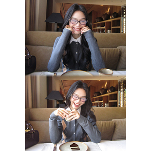 女气质显瘦撞色针织上衣 复古菱格纹毛衣开衫 pusumede miu系女孩