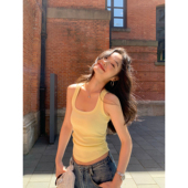 pusumede 上衣 辣妹百搭内搭无袖 方领吊带背心女修身 收腰气质短款