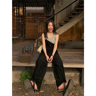 宽松拖地阔腿裤 pusumede 女连体裤 休闲灯芯绒背带裤 现货6.5折