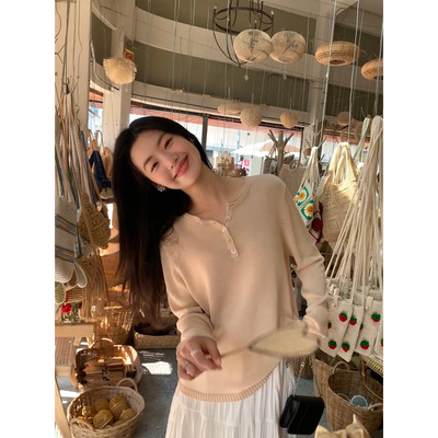 圆领套头针织衫上衣女