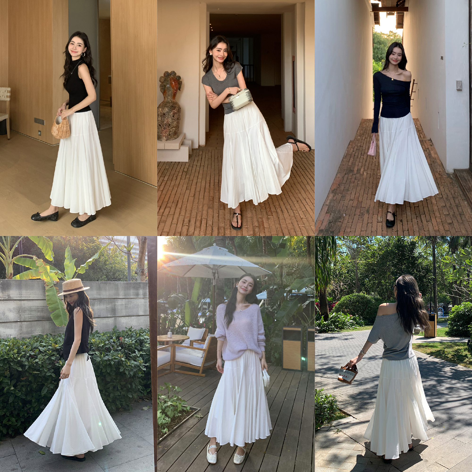 解构艺术白色气质大裙摆半身裙