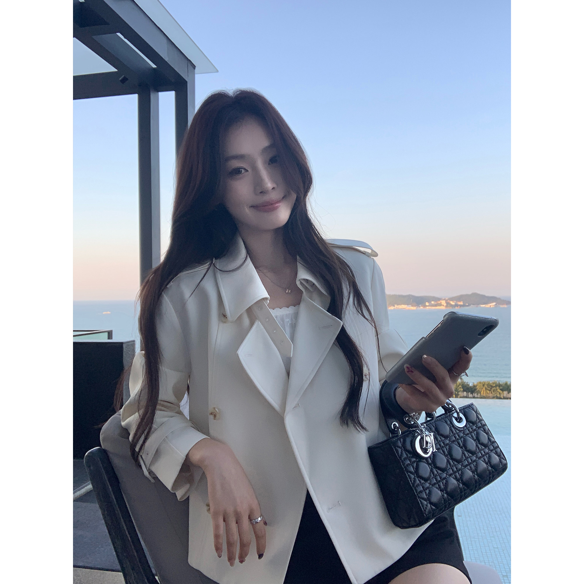 pusumede 可拆腰带袖袢|设计感翻领短款风衣女气质正肩小个子外套