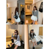 pusumede 灵感日志 白色蕾丝蓬蓬半身短裙女蝴蝶结绑带A字蛋糕裙