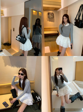 pusumede 灵感日志 白色蕾丝蓬蓬半身短裙女蝴蝶结绑带A字蛋糕裙