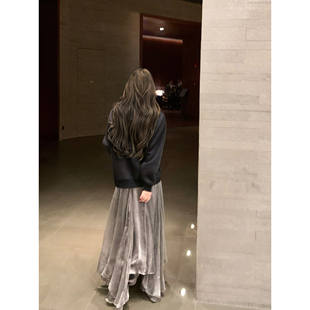 pusumede 鎏金微光 优雅流光纱半身裙女设计感不规则大摆a字长裙
