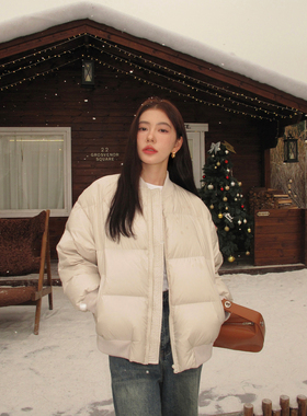 pusumede【现货6.5折】白鸭绒短款羽绒服女加厚夹克面包服外套