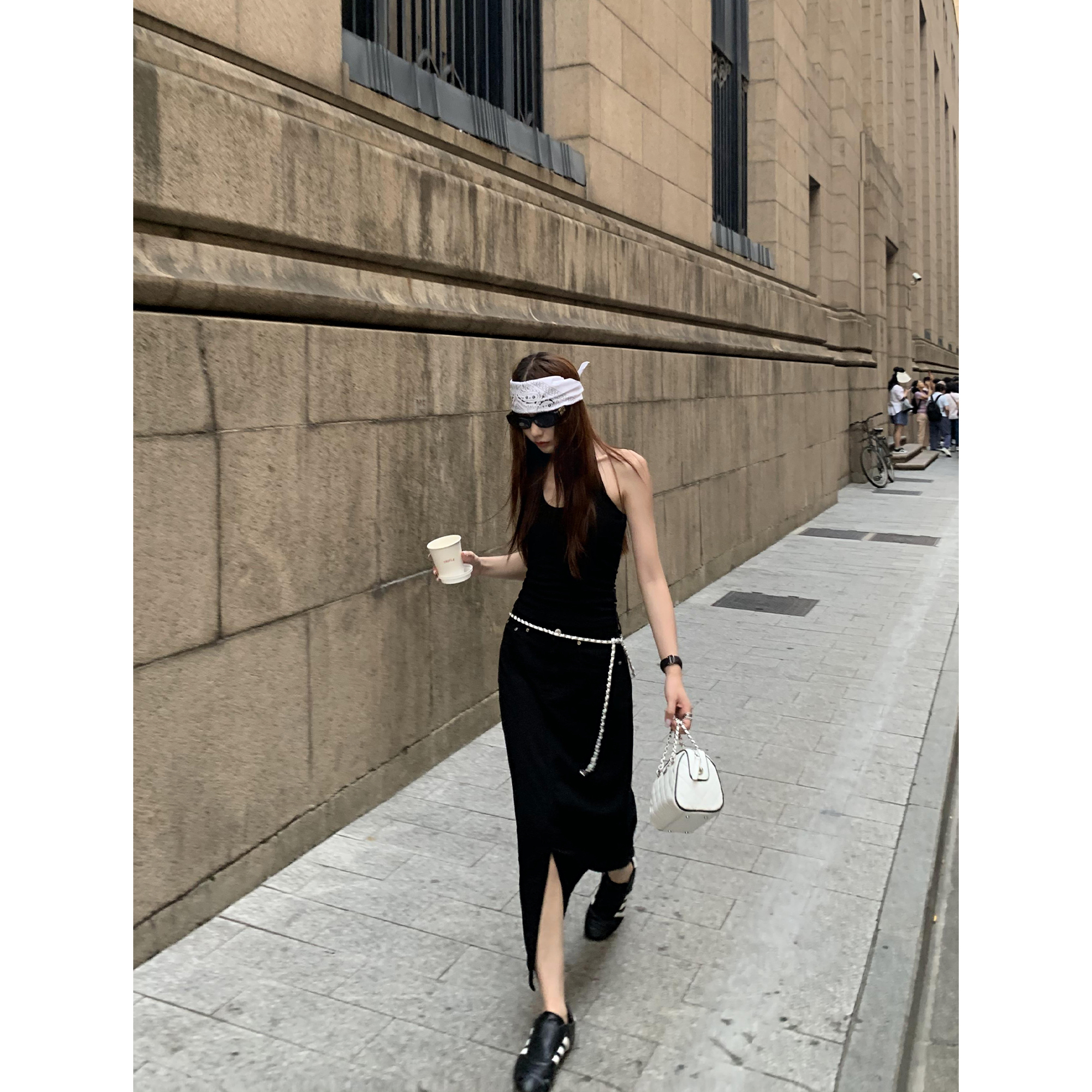 pusumede 韩女密码 复古高腰牛仔半身裙女夏季a字遮胯开叉中长裙