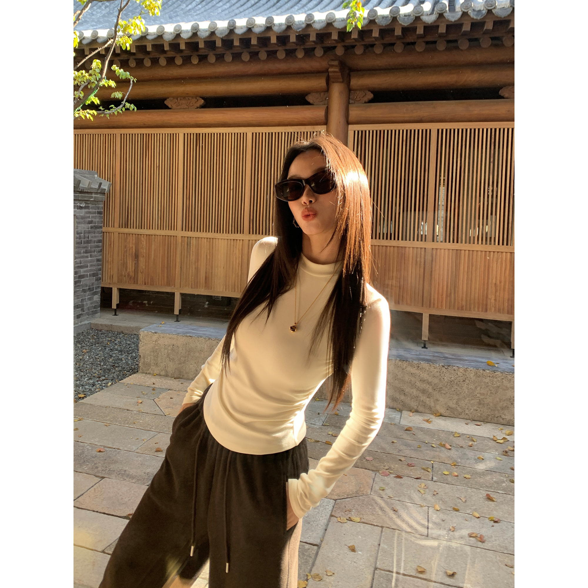 pusumede 人手一件 基础款半高领打底针织衫女修身显瘦内搭上衣