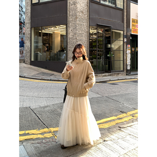 pusumede 网纱蓬蓬裙半身裙女设计感飘逸a字伞裙中长裙 浪漫叙事