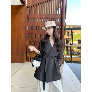 pusumede 高级感大翻领外套女气质小个子可拆卸腰带风衣 新时之风