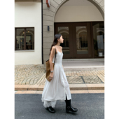 pusumede 裙子 蕾丝拼接吊带连衣裙女绑带收腰无袖 现货7折 两穿