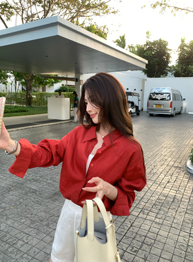 pusumede 极简高智 老钱1OO亚麻长袖衬衫女慵懒松弛感休闲上衣