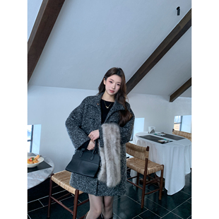 pusumede 白露落霜 立领牛角扣羊毛大衣女气质保暖中长款毛呢外套