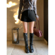 pusumede 女秋冬外穿显瘦直筒靴裤 极简都市 黑色休闲a字阔腿短裤