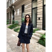 pusumede首尔假日 半身短裙套装 短款 拉链外套女宽松休闲正肩夹克