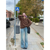 现货7折 子窄版 宽松牛仔裤 pusumede 女高腰拖地长裤 裤 阔腿裤