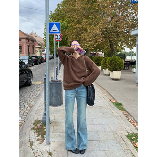 pusumede【现货7折】宽松牛仔裤女高腰拖地长裤裤子窄版阔腿裤