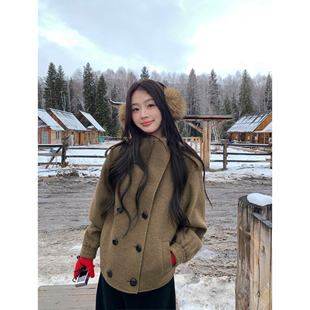 双排扣毛呢大衣 复古羊毛立领外套女高级感短款 pusumede 柏林纪事