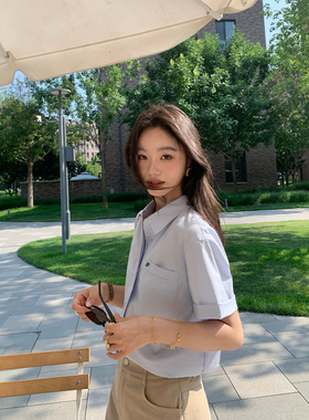 pusumede 舒适慢调 白色短袖衬衫女刺绣纯棉衬衣简约气质宽松上衣