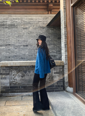 pusumede 塑造腿精 黑色高腰微喇裤女高弹力显瘦直筒休闲喇叭裤