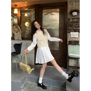 衬衫 长袖 连衣裙女设计感裙宽松百褶短裙 现货5折 pusumede