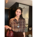 翻领格子衬衫 经典 女宽松慵懒叠穿外搭通勤衬衣 复古演绎 pusumede