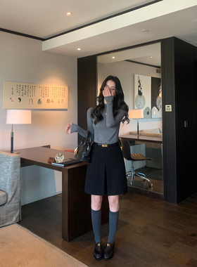 pusumede 自由都市 黑色压褶磨毛短裤女宽松休闲A字阔腿五分裤