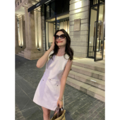 pusumede 连衣裙女高级感收腰小个子短裙 背心裙无袖 简约都市 法式