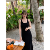 现货7折 针织吊带连衣裙背心长裙斜肩长袖 t恤罩衫 pusumede 套装