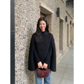 pusumede黑色全羊毛双面呢高级感毛呢外套女宽松气质披肩斗篷大衣