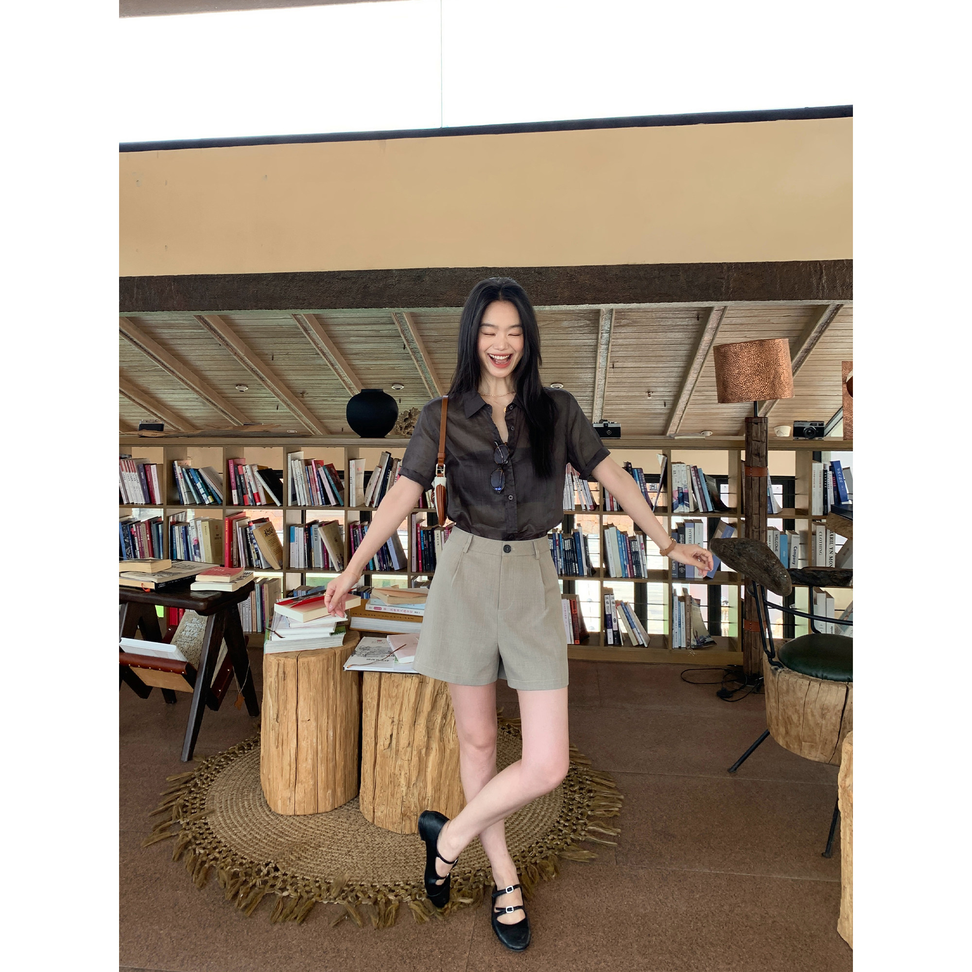 pusumede通勤五分裤 高腰西装短裤女显瘦a字宽松阔腿直筒休闲裤