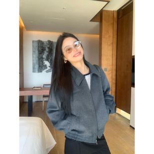 半裙套装 黑色毛呢夹克外套女气质中长款 现货7.5折 pusumede