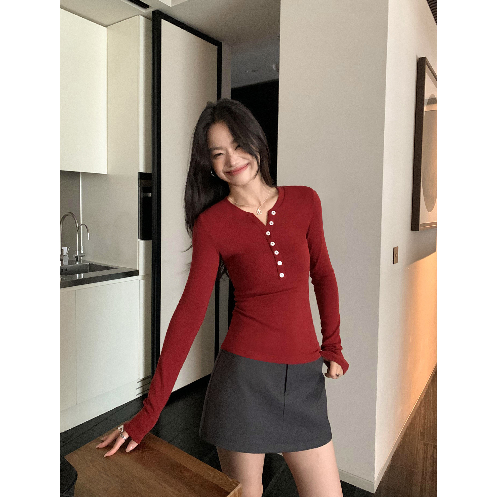 圆领长袖针织上衣基础百搭秋