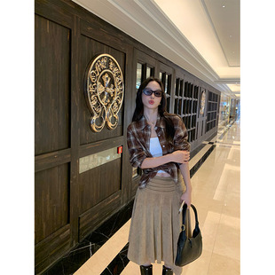 女设计感两穿长袖 复古格子衬衫 收腰气质衬衣 怀旧记忆 pusumede