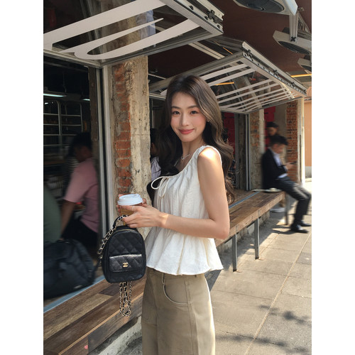pusumede 夏日格调 肌理感无袖小衫吊带背心女收腰别致气质上衣