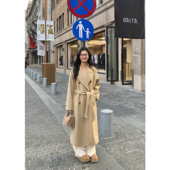 pusumede中长款 毛呢外套女冬新款 双排扣收腰绑带气质加厚夹棉大衣